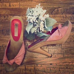 Checkered, pink Xhilaration high heel sandals.